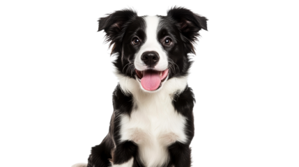 Border collie, open mouth, happiness, portrait, black background, cut out transparent