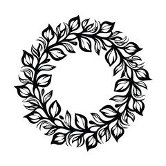 Floral Wreath Black & White Leaves, Ornamental Circle, Nature Inspired Design