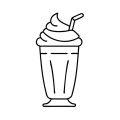 milkshake with whipped cream icon, milkshake with whipped cream line art - simple line art of milkshake with whipped cream, perfect for milkshake with whipped cream logos and icons