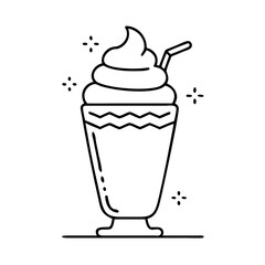 milkshake with whipped cream icon, milkshake with whipped cream line art - simple line art of milkshake with whipped cream, perfect for milkshake with whipped cream logos and icons