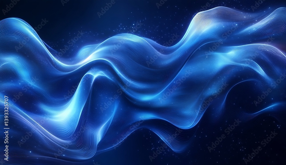 Fototapete Captivating blue waves gracefully flow through space creating an ethereal atmosphere : Generative AI