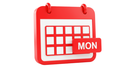 Isolated Calendar with Red Color Indicating Monday as Day