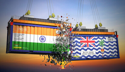Cargo containers with flags of India and British Indian Ocean Territory - 3D illustration