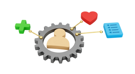 Isolated Human Profile with Gear and Connection Icons