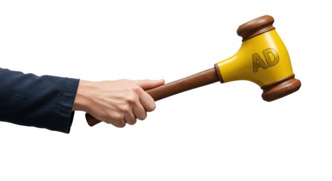 Isolated Hand Holding Gavel with AD Letters