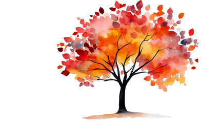 Watercolor fall tree in autumn colors, isolated art , cut out transparent
