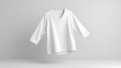 White V-Neck 34 Sleeve Shirt Mockup on Minimal Background