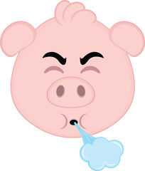 vector illustration emoji character face pig cartoon, with his mouth blowing air