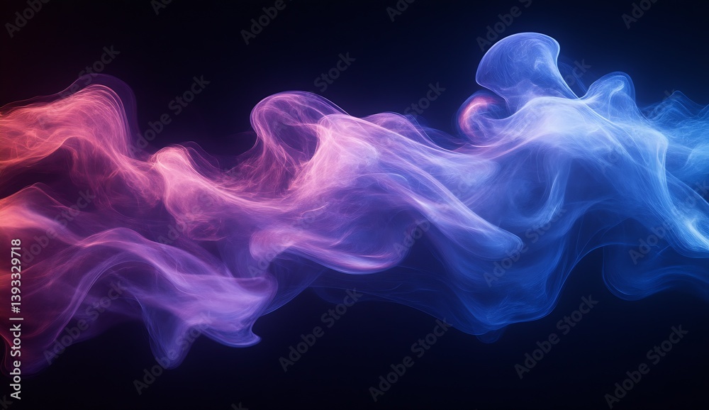 Poster graceful flowing smoke waves displaying a mesmerizing blend of blue and pink on a dark backdrop : ge