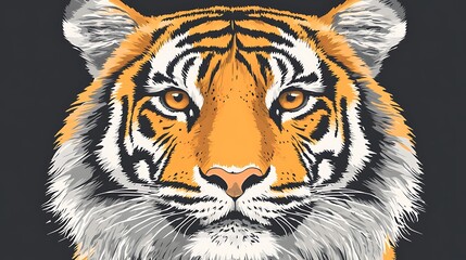 A detailed portrait displaying a majestic tigers face and expression