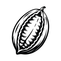 Monochrome Cocoa Bean Organic Pod Closeup, Natural Harvest, Minimalist Style Art