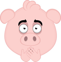 Fototapeta premium vector illustration emoji character face pig cartoon, covering its mouth with its hands, in concept of making silence or keeping quiet