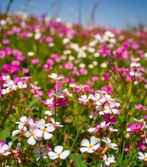 Obraz premium Delicate white and pink Bacopa monnieri blossoms in a vibrant field garden, leaves, flower