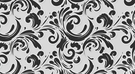 Abstract Black Floral Vine Pattern Light Effect - Elegant, swirling black floral vines on a light gray background. Symbolizes growth, nature, sophistication, artistry, and design