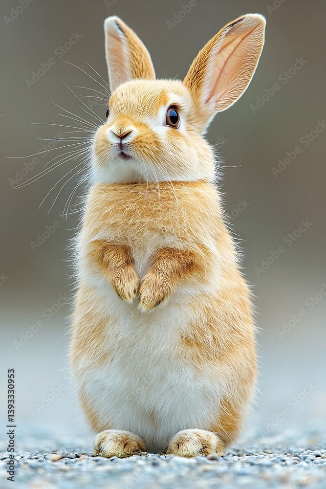 Poster adorable golden rabbit standing upright showcasing its cute and innocent features in a natural setti
