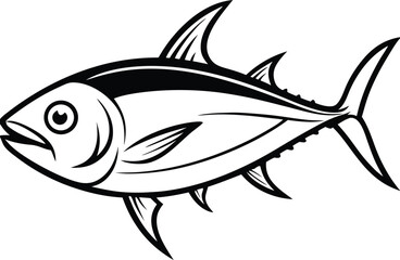 Tuna Fish Line Art design And White Background 