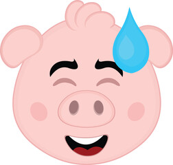 vector illustration emoji character face pig cartoon, with an expression of shame and a drop of sweat