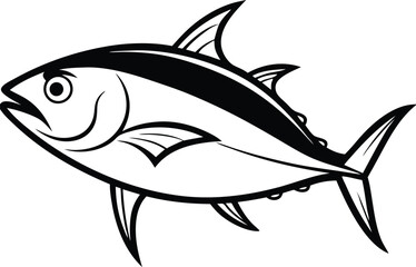 Tuna Fish Line Art design And White Background 