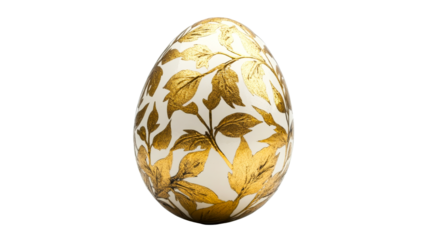 Golden leaf patterned Easter egg on black, cut out transparent