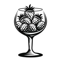 Blackberry monochrome, stylized of a full glass with many fresh fruit