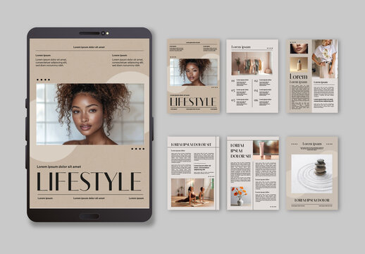 Beige Minimalist Lifestyle Magazine Layout Template