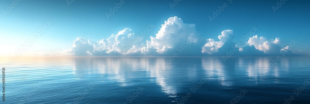 Aufkleber tranquil ocean view with clouds reflecting in still water. peaceful seascape with clear blue sky and