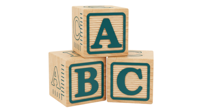 Isolated Stack of Wooden Alphabet Blocks for Children