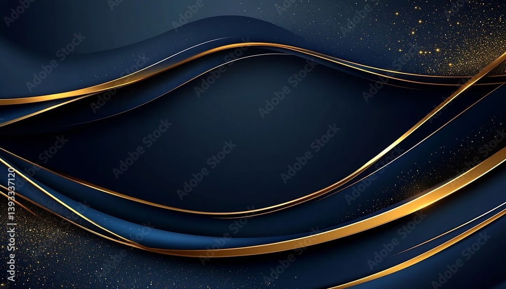 Poster Dynamic Dark Blue and Gold Waves with Sparkling Glitter for Backgrounds : Generative AI