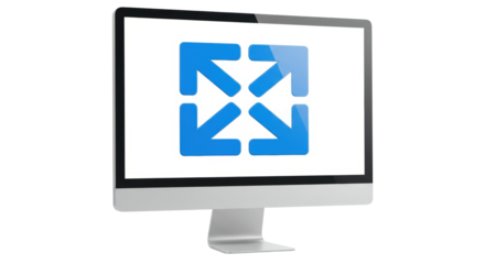 Isolated Computer Screen with Arrows Pointing Outward, Representing Expansion