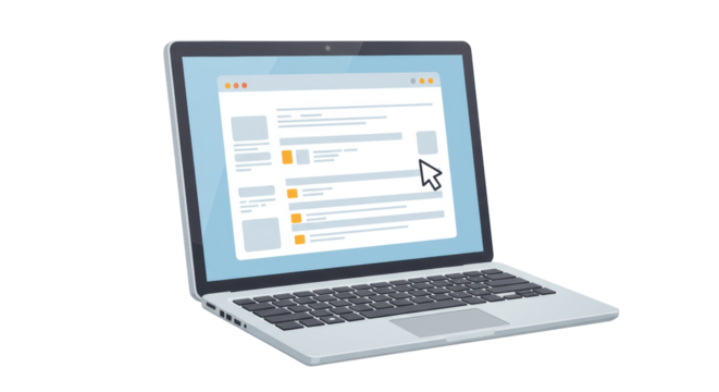 Isolated Laptop with Website Interface on Screen