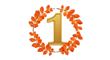 Isolated Number One in Autumn Wreath