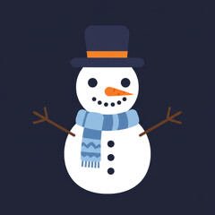 Friendly snowman with a hat and scarf on a dark background  