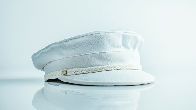 Sailor cap resting gently on a white background with light shadows and subtle reflections