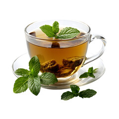 Green Tea with Mint Isolated on Transparent Background