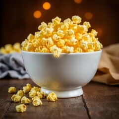 Sweet golden popcorn in a bowl