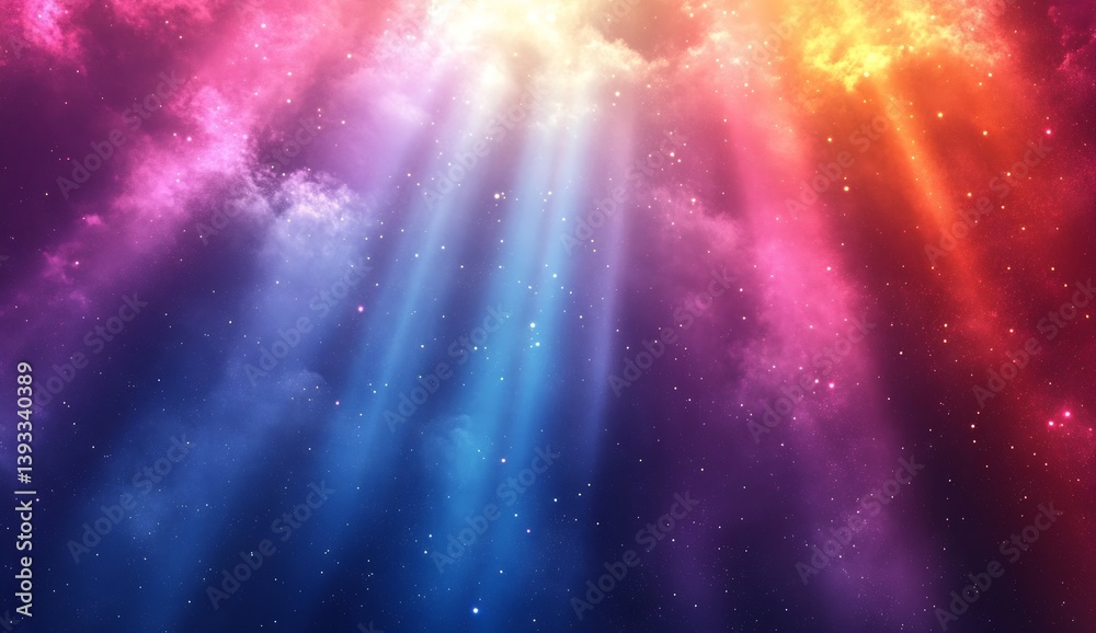 Poster Mesmerizing colorful beams of light and cosmic clouds creating a magical celestial experience : Generative AI