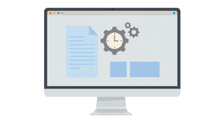Isolated Desktop Computer Screen Showing Document Clock Gear Settings