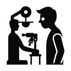 Silhouette Vector of Eye Doctor Performing Glaucoma Examination on Patient on White Background