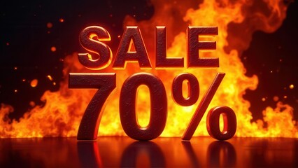 Bold letters shine amidst vibrant flames promoting an enticing sale with a 70 percent discount that captures attention and stimulates excitement for shoppers.