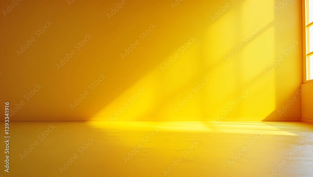 Poster bright yellow room corner with sunlight streaming in minimalist interior design sunny color palette 