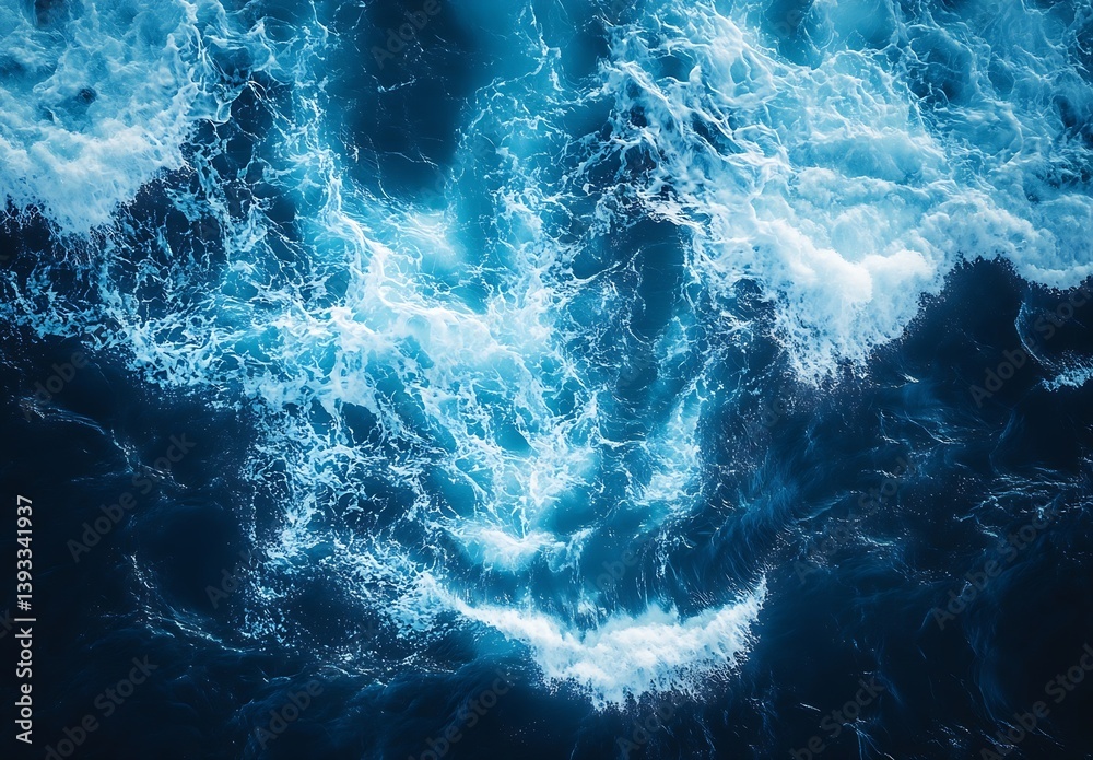 Fototapete aerial view of ocean waves deep blue sea with white foamy water nature background abstract texture a