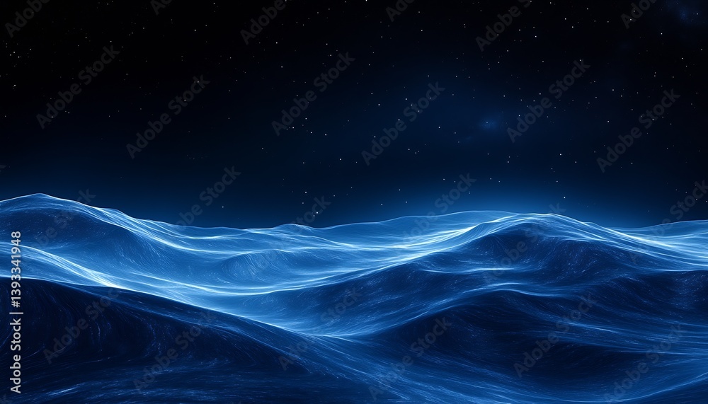 Aufkleber Stunning abstract ocean view with luminous waves under a starry night sky : Generative AI