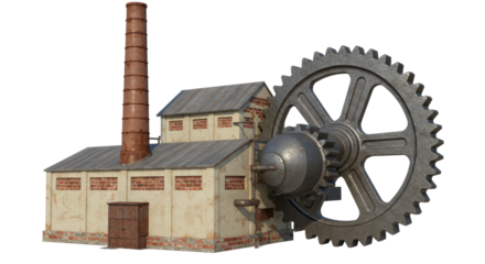Isolated Industrial Factory Building Cogwheel Automation