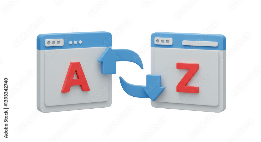 Fototapete isolated 3d rendering of data sorting icon with arrows and letters