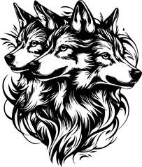 Naklejka premium wolf, animal, head, vector, dog, tattoo, illustration, wild, black, cat, cartoon, face, lion, mammal, mascot, white, wildlife, predator, tiger, canine, isolated, art, symbol, nature, silhouette