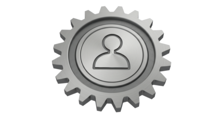 Isolated Metallic Gear with Person Icon for Settings