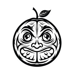 Apple Character Tribal Tattoo Style Black Design With Face Features Isolated on White