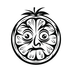 Illustrated Citrus Fruit with a Face, Black and White Cartoonish Character Design