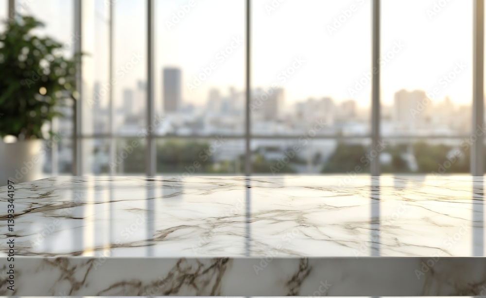 Leinwandbilder Marble Countertop with City View Background Perfect for Product Display and Stylish Interior Design Mockups : Generative AI