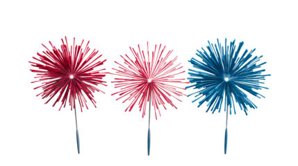 Patriotic sparklers in red, white, and blue colors, cut out transparent